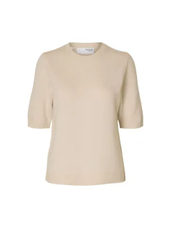SELECTED FEMME TOP CILLE 2/4 KNIT O-NECK BIRCH MELANGE