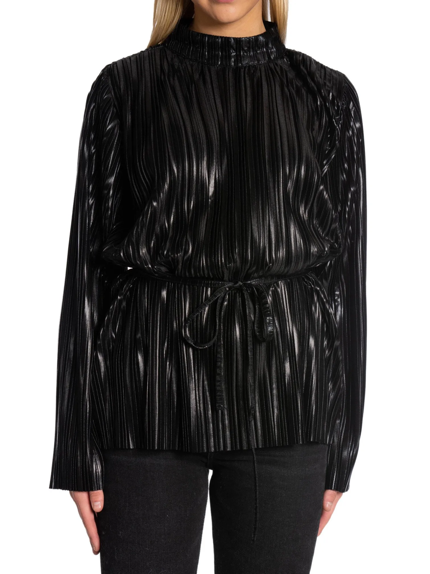 SELECTED FEMME TOP NALINE LS HIGH NECK PLISSE BLACK