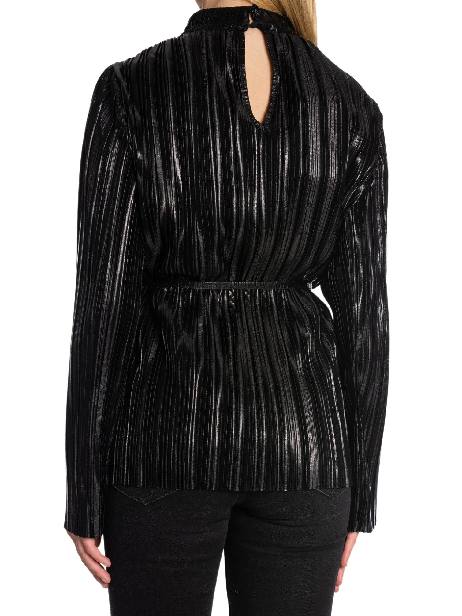 SELECTED FEMME TOP NALINE LS HIGH NECK PLISSE BLACK