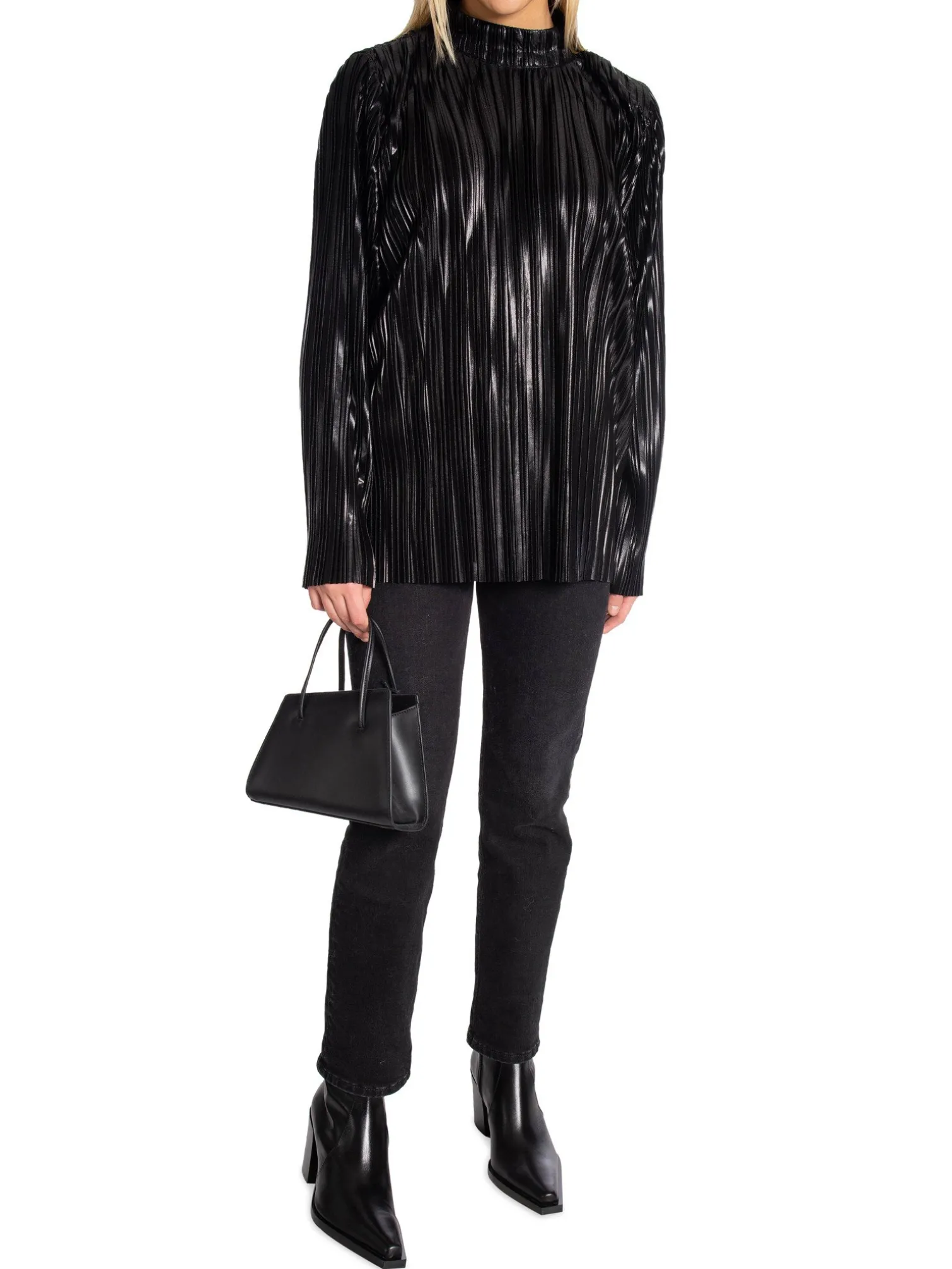 SELECTED FEMME TOP NALINE LS HIGH NECK PLISSE BLACK