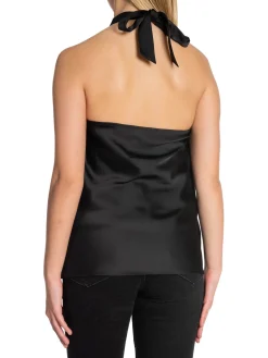 SELECTED FEMME TOP RENATA HALTERNECK SATIN BLACK