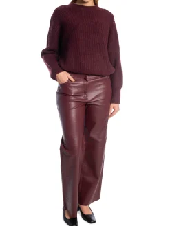 SELECTED FEMME TROUSERS FAYE LEATHER ZINFANDEL
