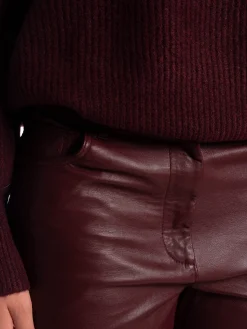 SELECTED FEMME TROUSERS FAYE LEATHER ZINFANDEL