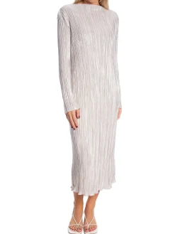 SOFT REBELS DRESS NEVAEH BOAT-NECK SILVER PLISSÉ