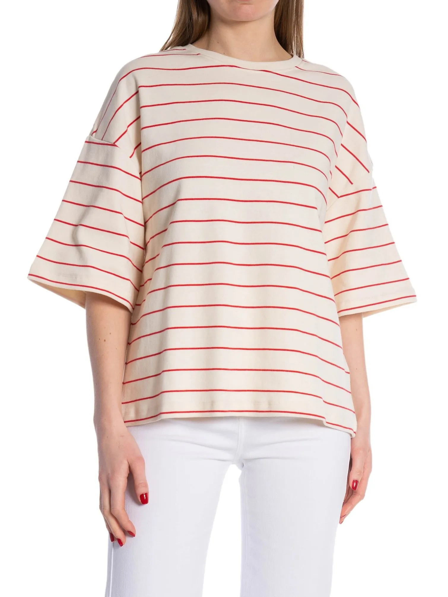 SOFT REBELS TOP SRELORA HELLA T-SHIRT GOTS ARCTIC WOLF RACING RED STRIPES