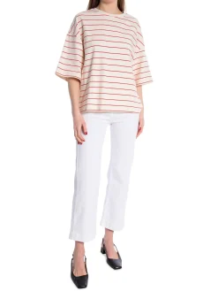 SOFT REBELS TOP SRELORA HELLA T-SHIRT GOTS ARCTIC WOLF RACING RED STRIPES