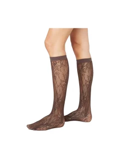 SWEDISH STOCKINGS KNEE-HIGHS ROSA LACE DARK BROWN