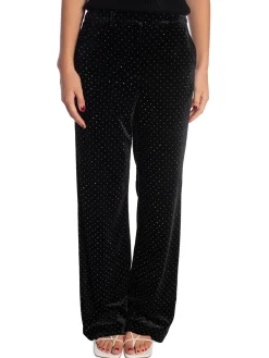 YAS PANTS YASHELLA HW VELOUR BLACK/RHINESTONE