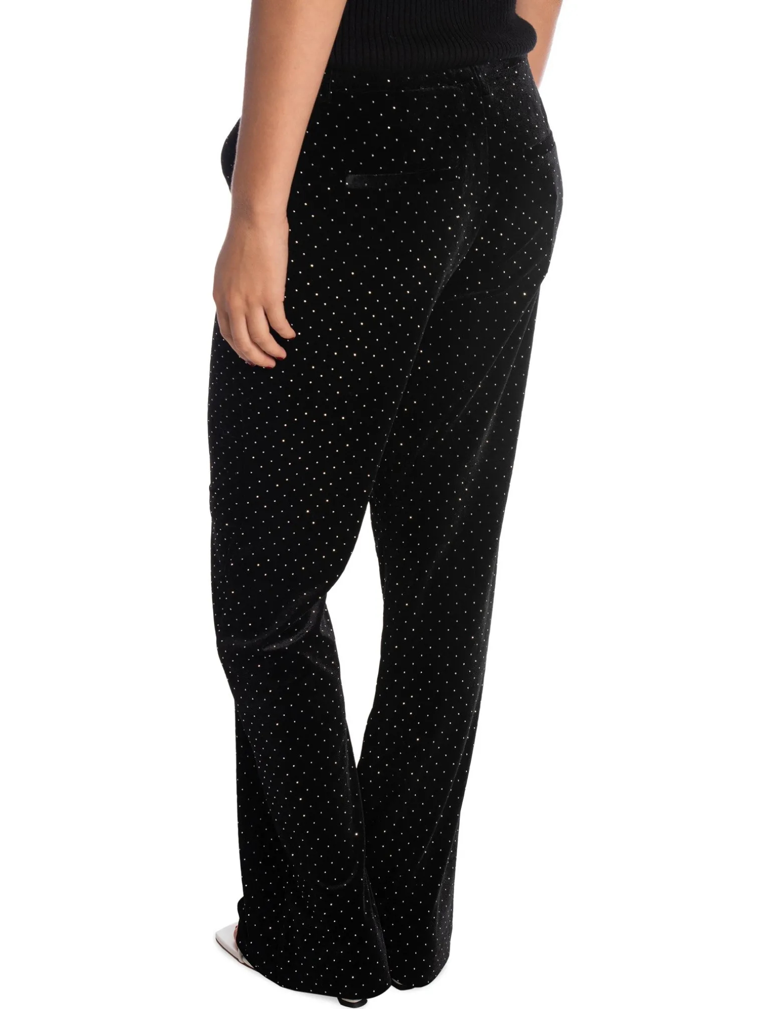 YAS PANTS YASHELLA HW VELOUR BLACK/RHINESTONE