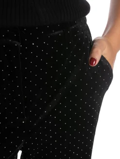 YAS PANTS YASHELLA HW VELOUR BLACK/RHINESTONE