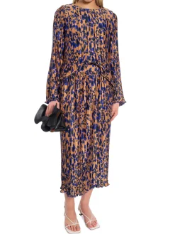 Y.A.S SKIRT YASSWIRL HW PLEATED MIDI MOCHA MOUSSE SWIRL PRINT