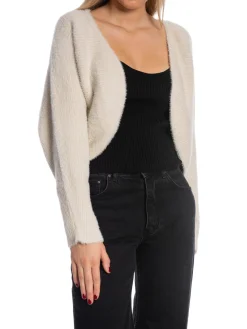 YAYA CARDIGAN FLUFFY RIB BOLERO OFF WHITE MELANGE