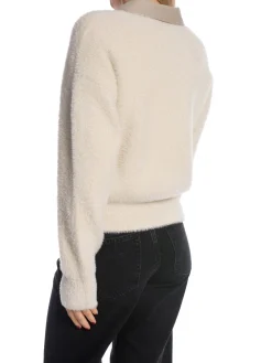YAYA CARDIGAN FURRY WITH LEATHER COLLAR OFF WHITE MELANGE