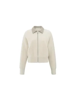 YAYA CARDIGAN FURRY WITH LEATHER COLLAR OFF WHITE MELANGE
