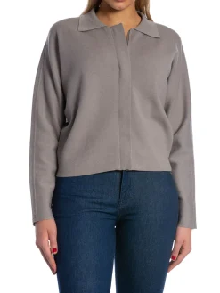 YAYA CARDIGAN WITH ZIPPER LIGHT METAL GRAY