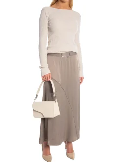 YAYA SKIRT SATIN ALINE MIDI CLAY PEBBLE GREY
