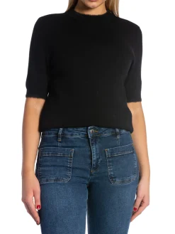 YAYA TOP FUR DETAIL BLACK