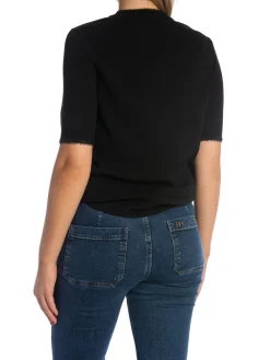 YAYA TOP FUR DETAIL BLACK